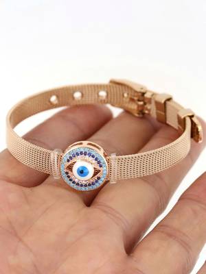 Round evil eye mesh strap bracelet - rose gold 2
