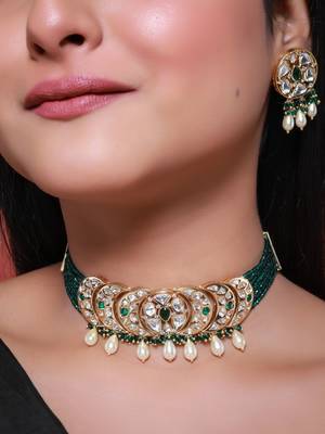 Green kundan polki choker necklace set 2