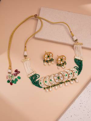 Green kundan polki choker necklace set 3