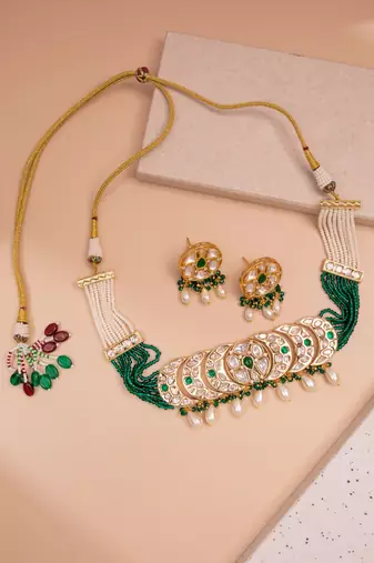 Green kundan polki choker necklace set