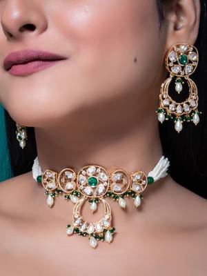 Green kundan polki choker necklace set 2