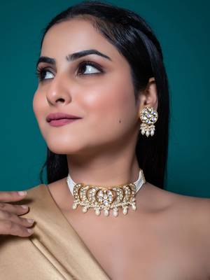 White kundan polki choker necklace set 2