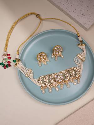 White kundan polki choker necklace set 3