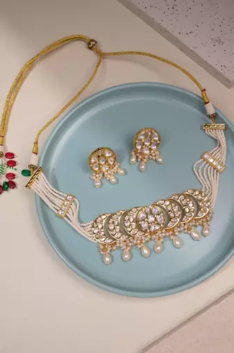 White kundan polki choker necklace set