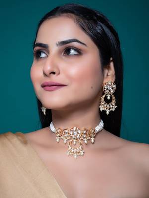 White kundan polki choker necklace set 2