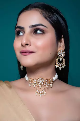 White kundan polki choker necklace set