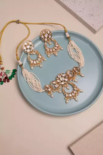 White kundan polki choker necklace set