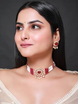 Ruby kundan polki choker necklace set 2