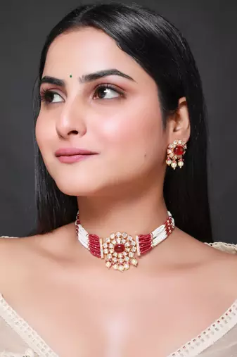 Ruby kundan polki choker necklace set