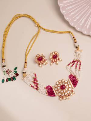 Ruby kundan polki choker necklace set 3