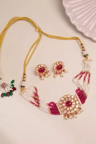 Ruby kundan polki choker necklace set