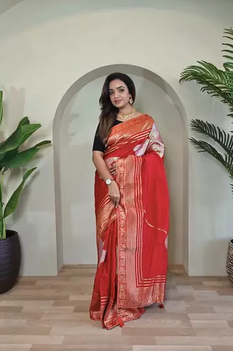 Red Munga Art Silk Designer Saree