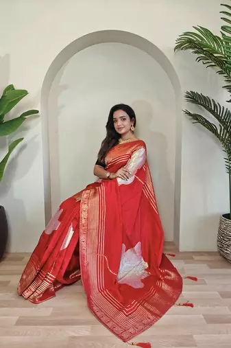 Red Munga Art Silk Designer Saree