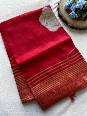 Red Munga Art Silk Designer Saree 4