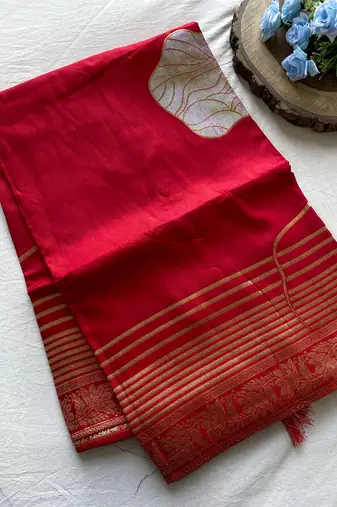 Red Munga Art Silk Designer Saree