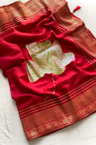 Red Munga Art Silk Designer Saree