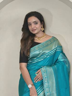 Blue Munga Art Silk Designer Saree 1