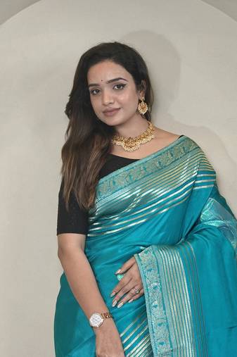 Blue Munga Art Silk Designer Saree