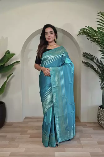 Blue Munga Art Silk Designer Saree