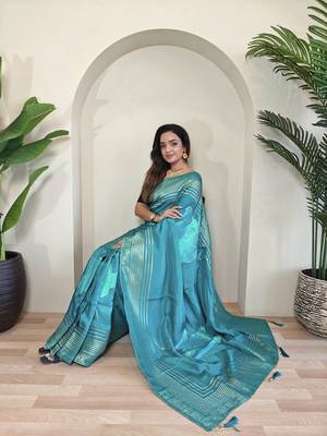 Blue Munga Art Silk Designer Saree 3