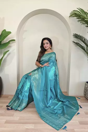 Blue Munga Art Silk Designer Saree