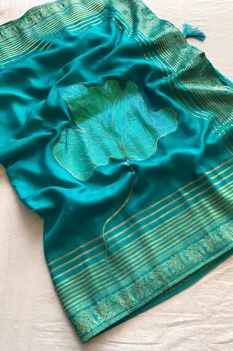 Blue Munga Art Silk Designer Saree