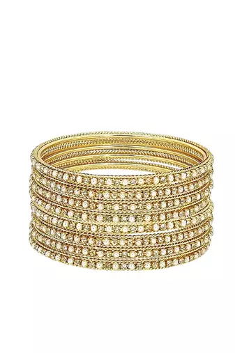 9blings set of 8 gold plated cz beads studded bangle set