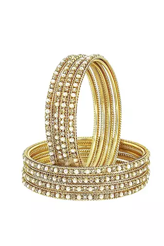 9blings set of 8 gold plated cz beads studded bangle set
