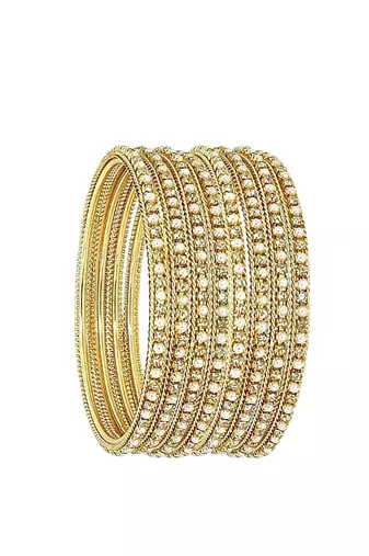 9blings set of 8 gold plated cz beads studded bangle set