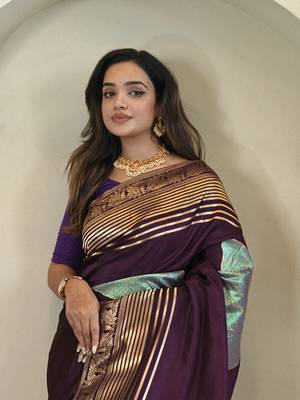 Dark Purple Munga Art Silk Saree 1