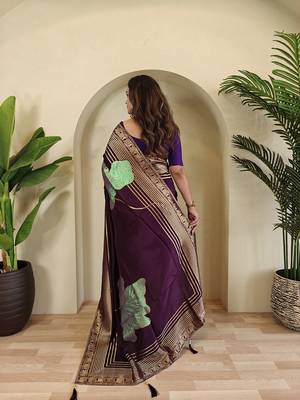 Dark Purple Munga Art Silk Saree 2
