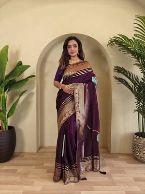 Dark Purple Munga Art Silk Saree 3