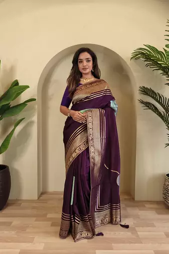 Dark Purple Munga Art Silk Saree