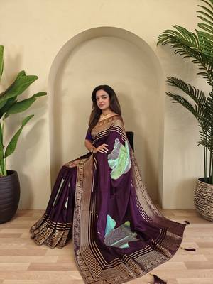 Dark Purple Munga Art Silk Saree 4