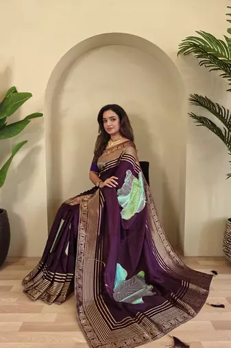 Dark Purple Munga Art Silk Saree