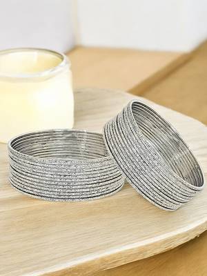 9blings set of 24 silver plated minimalist textured metal bangle set 1