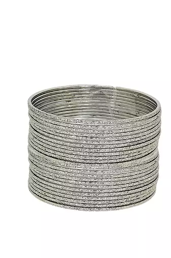9blings set of 24 silver plated minimalist textured metal bangle set