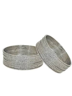 9blings set of 24 silver plated minimalist textured metal bangle set 3