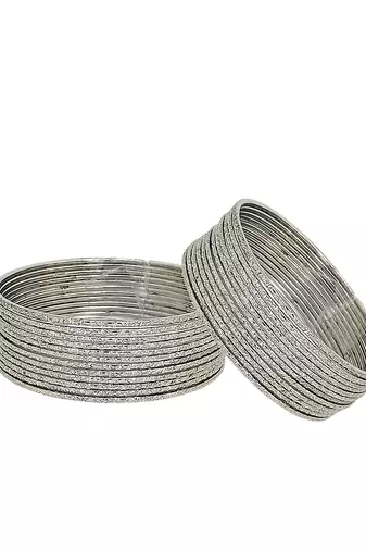 9blings set of 24 silver plated minimalist textured metal bangle set