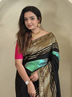 Black Munga Art Silk Designer Saree 1