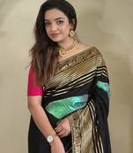 Black Munga Art Silk Designer Saree