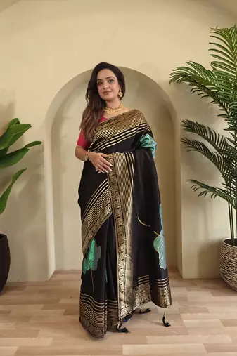 Black Munga Art Silk Designer Saree