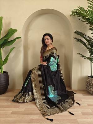Black Munga Art Silk Designer Saree 3