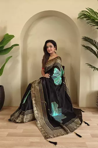 Black Munga Art Silk Designer Saree