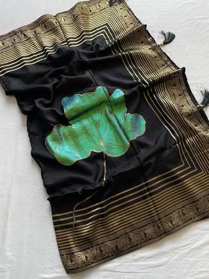 Black Munga Art Silk Designer Saree 5
