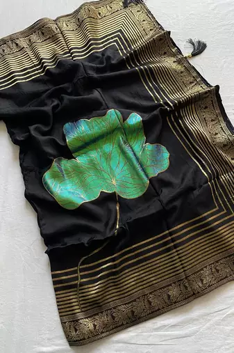 Black Munga Art Silk Designer Saree