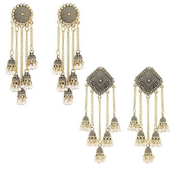 I jewels traditional fancy lightweight ethnic jhumka earrings combo for women 2