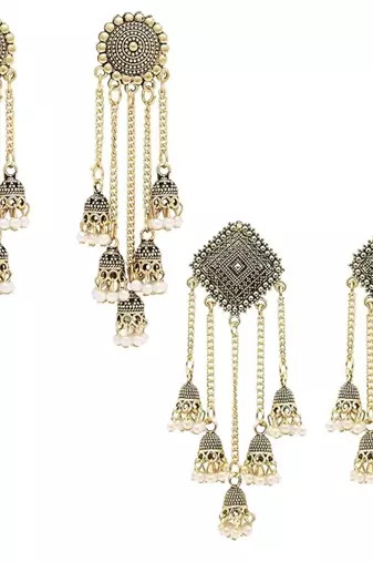 I jewels traditional fancy lightweight ethnic jhumka earrings combo for women