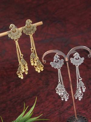 I jewels traditional lightweight peacock design ghungroo earrings combo 1