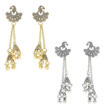 I jewels traditional lightweight peacock design ghungroo earrings combo 2